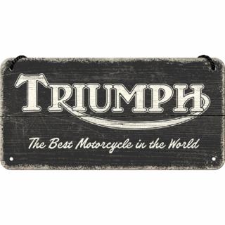 Placa decor metalica cu snur 10x20 Triumph - Logo Negru fundal de Lemn