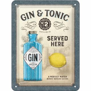 Placa metalica 15X20 Gin  Tonic Served Here - Gin Tonic Servit Aici