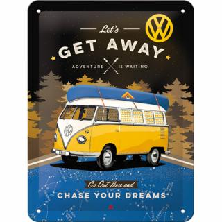 Placa metalica 15x20 VW Bulli - Le s Get Away Night - Hai sa o intindem - fundal de noapte