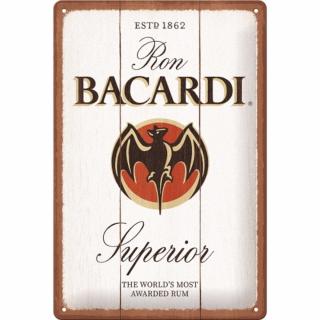 Placa metalica 20x30 Bacardi - Superior White Wood - Logo Bacaradi Superior - fundal de lemn
