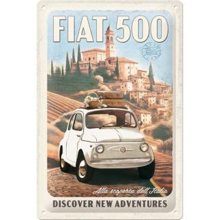 Placa metalica 20x30 Fiat 500 Discover New Adventures - Descopera Aventuri Noi