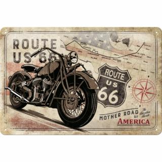 Placa metalica 20x30 Route 66 Bike Map - Soseaua 66 - Motocicleta si Harta