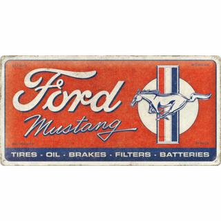 Placa metalica 25x50 Ford Mustang Horse Stripes Logo Red - Sigla cu Cal si Dungi