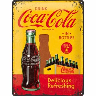 Placa metalica 30X40 Coca-Cola - In Bottles Yellow - Imbuteliat in sticla - Galben