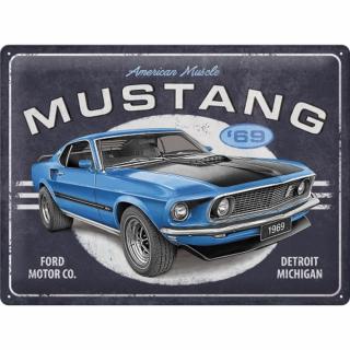 Placa metalica 30X40 Ford Mustang - 1969 Mach 1 Albastru