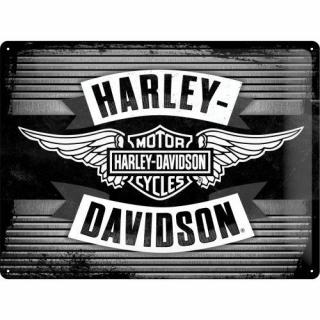 Placa metalica 30X40 Harley-Davidson-Wings Logo Metal - Logo Inaripat Argintiu