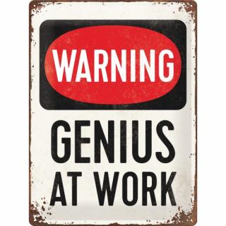 Placa metalica 30X40 Warning GENIUS at work - Avertisment: Geniu la Munca