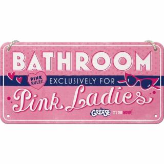 Placa metalica cu snur 10x20 Grease -Pink Ladies Bathroom - Toaleta domnisoarelor roz
