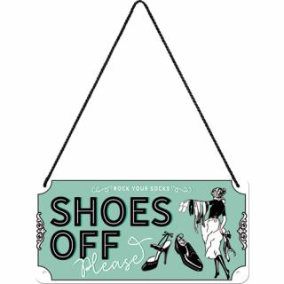 Placa metalica cu snur 10x20 Shoes Off - Va rugam sa va descaltati