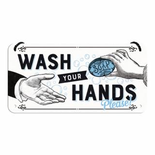 Placa metalica cu snur 10x20 Wash Your Hands - Spalati-va pe Maini