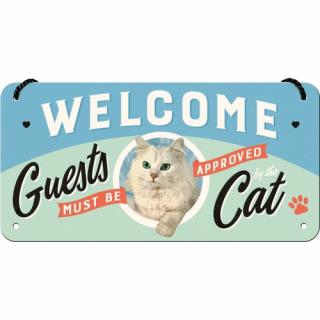Placa metalica cu snur 10x20 Welcome Cat - Pisica Primitoare