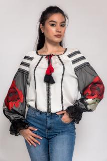 Bluza cu broderie si dantela de bumbac