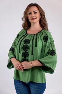Bluza din panza cu broderie si flori aplicate