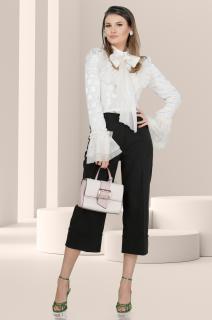 Bluza Effect eleganta crem cu volanase si buline mari satinate