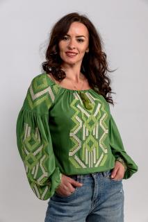 Bluza Effect eleganta verde cu broderie bogata in nuante de verde si bej