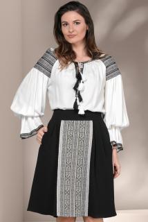 Bluza Effect gen ie traditionala  alba cu broderie neagra