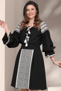 Bluza Effect gen ie traditionala  neagra cu broderie alba