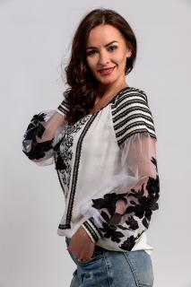 Bluza Effect ivory cu broderii pretioase si dantela de bumbac