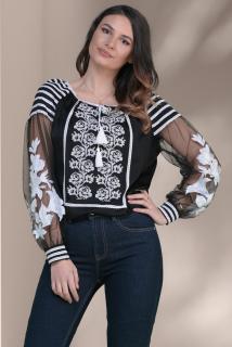 Bluza Effect tip ie cu maneci din tul brodat cu motive traditionale