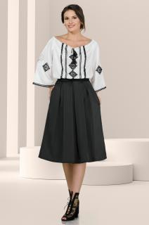 Bluza Effect traditionala gen ie alba cu broderie neagra