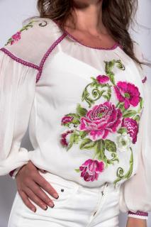 Bluza eleganta cu floare brodata roz