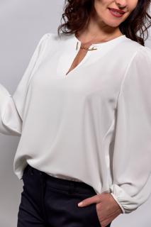 Bluza eleganta voal ivory cu accesoriu fin auriu la gat