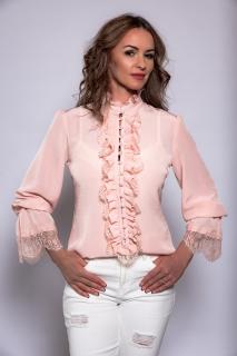 Bluza voal roz somon cu dantela chantilly