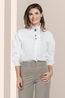 Camasa Effect alba accesorizata cu strasuri si pietre verzi