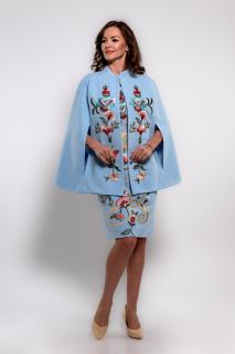 Capa  Effect scurta din stofa  bleu  cu flori brodate  multicolore