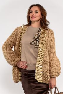 Cardigan vintage handmade cu paiete mari aurii