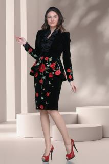 Costum Effect catifea cu broderie maci