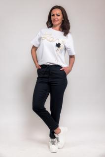 Pantaloni bleumarin casual cu snur in talie