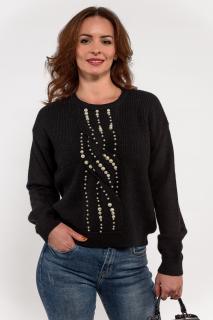 Pulover gros cu model impletit si perle