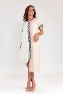 Rochie din vascoza in doua culori ,cu broderie din snur