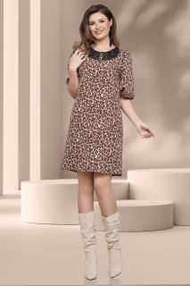 Rochie Effect eleganta animal print  cu guler din dantela neagra