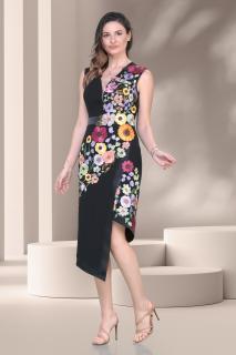 Rochie Effect eleganta de seara stofa neagra cu flori brodate aplicate