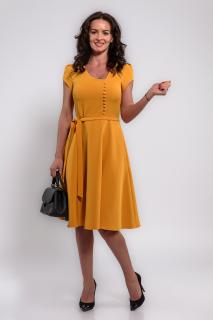 Rochie Effect eleganta   in clos cu decolteu asimetric, galben inchis