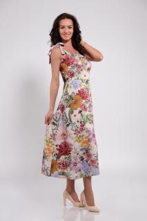 Rochie Effect midi  de vara cu flori multicolore