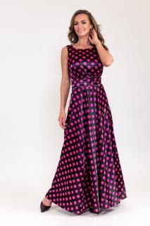 Rochie lunga din satin cu buline roz