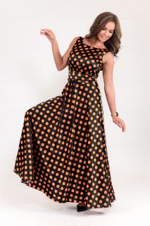 Rochie lunga din satin negru cu buline portocalii