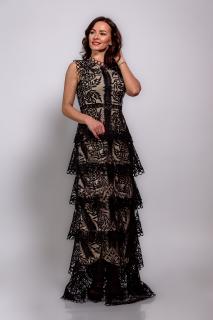 Rochie lunga glamour din dantela neagra cu detalii rafinate