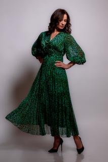 Rochie midi verde cu imprimeu animal print si floare supradimensionata