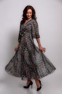 Rochie midi voal animal print cu floare supradimensionata