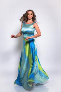 Rochie Satin Fin Fluid cu Imprimeu Valuri