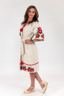 Rochie tip camasa din in 100% cu broderii si dantela