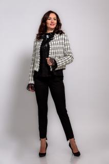 Sacou elegant bej cu negru cu carouri fine