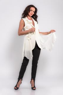 Vesta  Effect din stofa ivory cu flori handmade