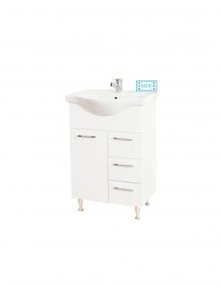 Baza si lavoar baie GN1531 - 55 cm alb cu sertare