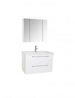 Set Baza si lavoar GN0541 cu sertare, suspendat si Oglinda Celine - 80 cm, alb