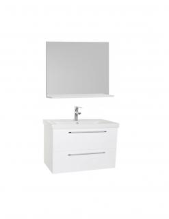 Set Baza si lavoar GN0541 cu sertare, suspendat si Oglinda GN0551 - 80 cm, alb